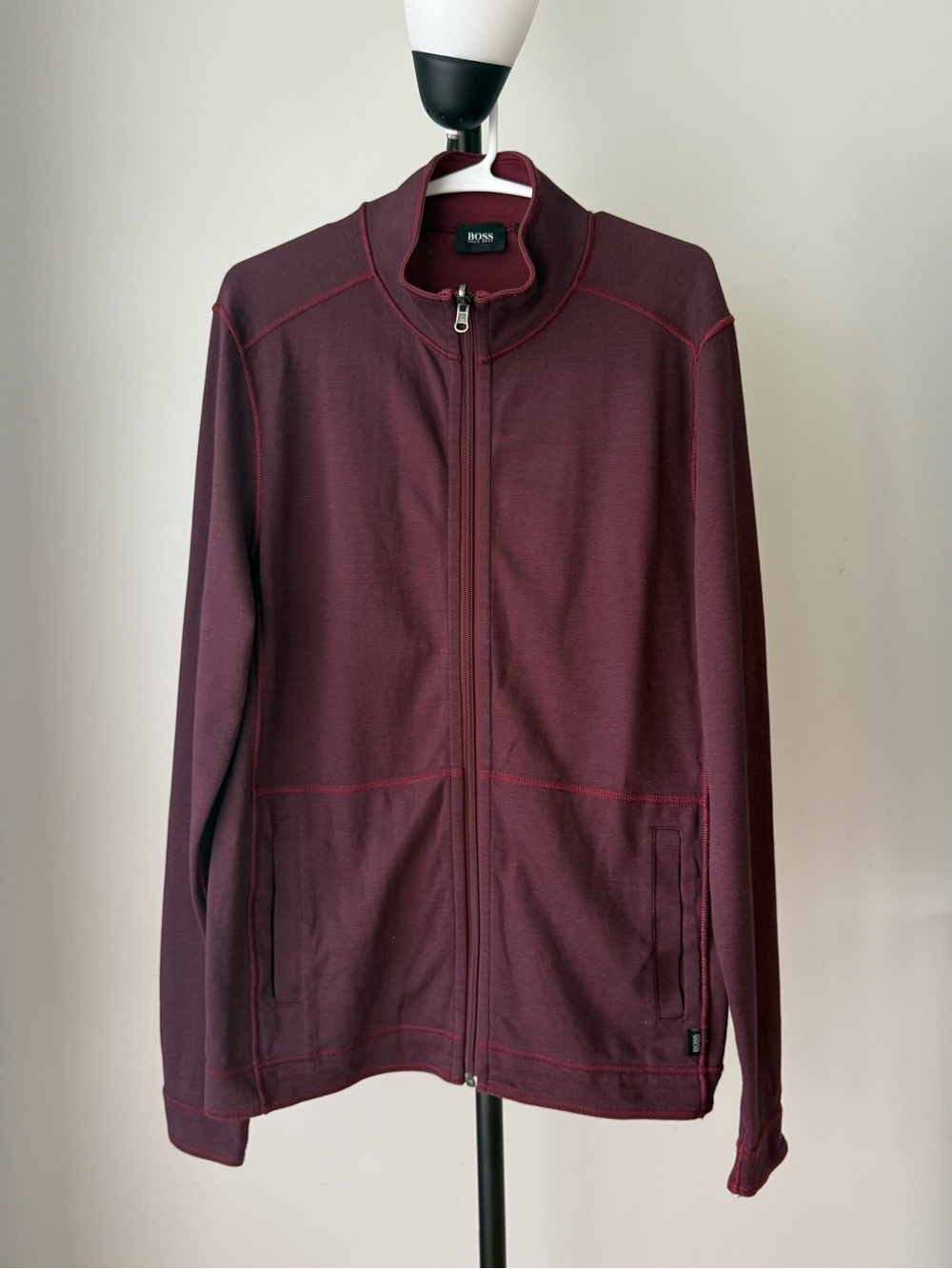 Hugo Boss Men's Zip-Up Sweater Jacket in Burgundy